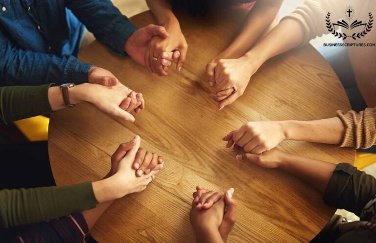 Business Scriptures – Bible Verses for Success & Growth - 2 - https://businessscriptures.com Team of entrepreneurs holding hands in prayer during a business meeting