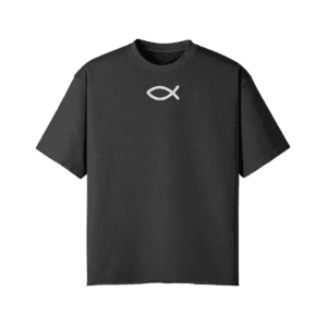 Faded Black vintage oversized Christian T-shirt featuring Ichthus fish symbol