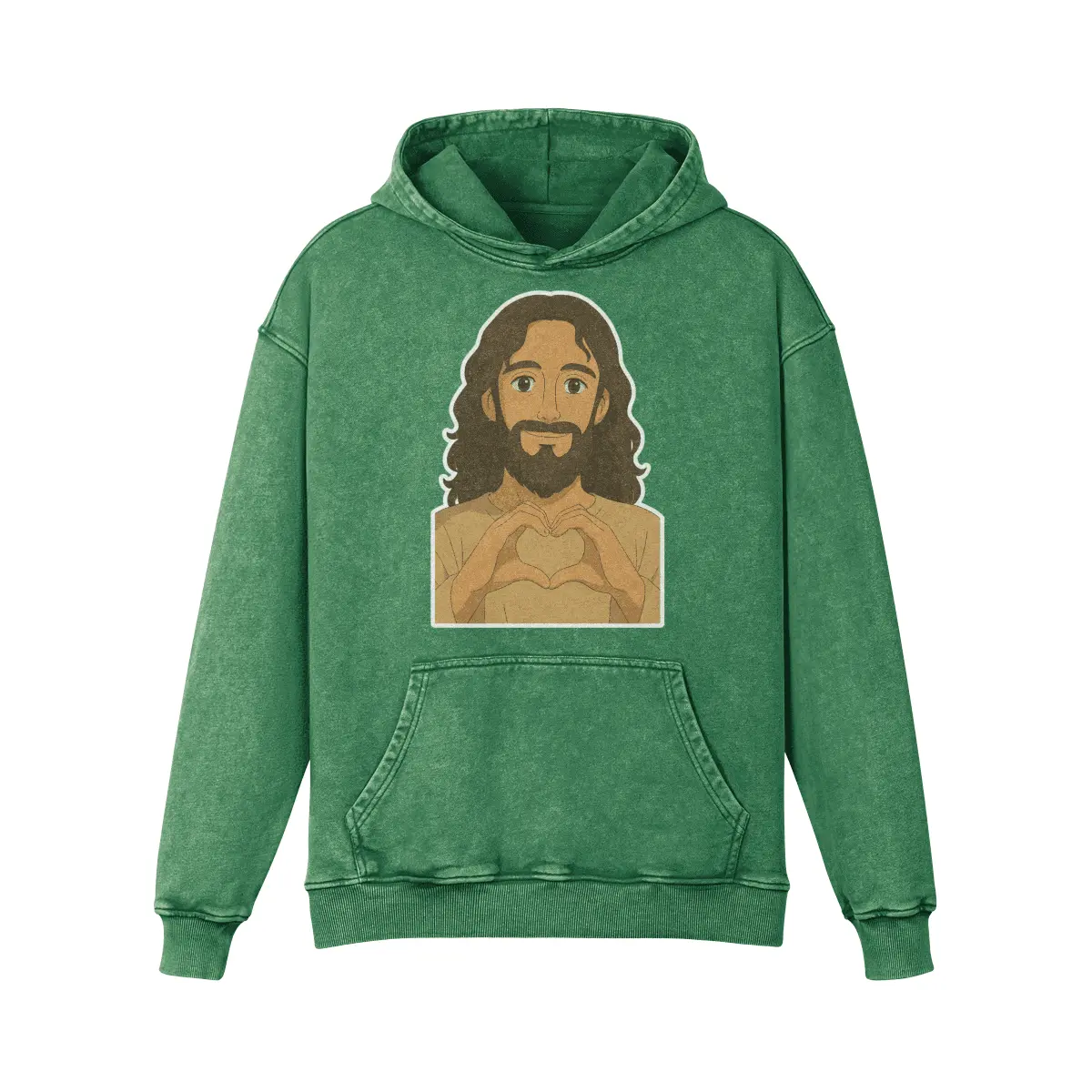 Cactus Green Christian hoodie with Jesus Loves You heart-hands graphic