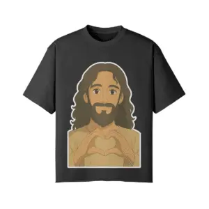 Faded Black Jesus Loves You vintage graphic T-shirt, oversized fit