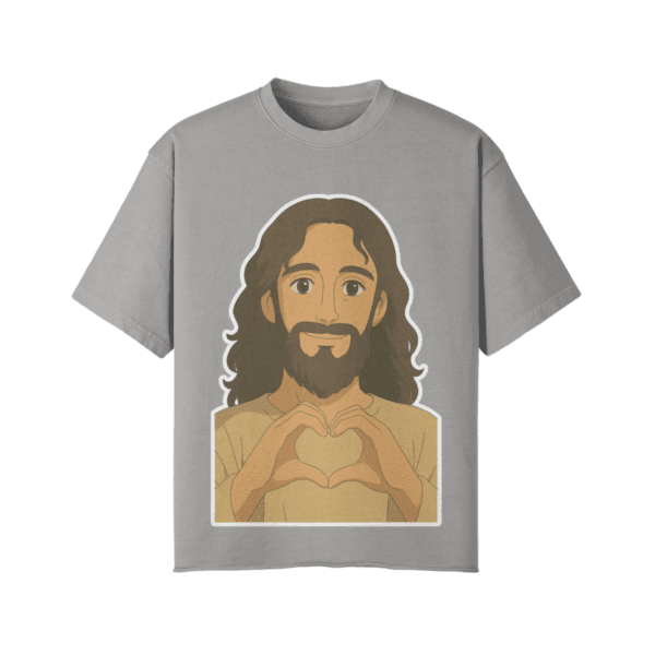 Light Gray vintage-washed Jesus Loves You T-shirt, raw hem