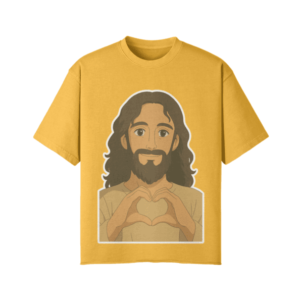 Vintage Yellow Christian T-shirt featuring Jesus heart-hands graphic