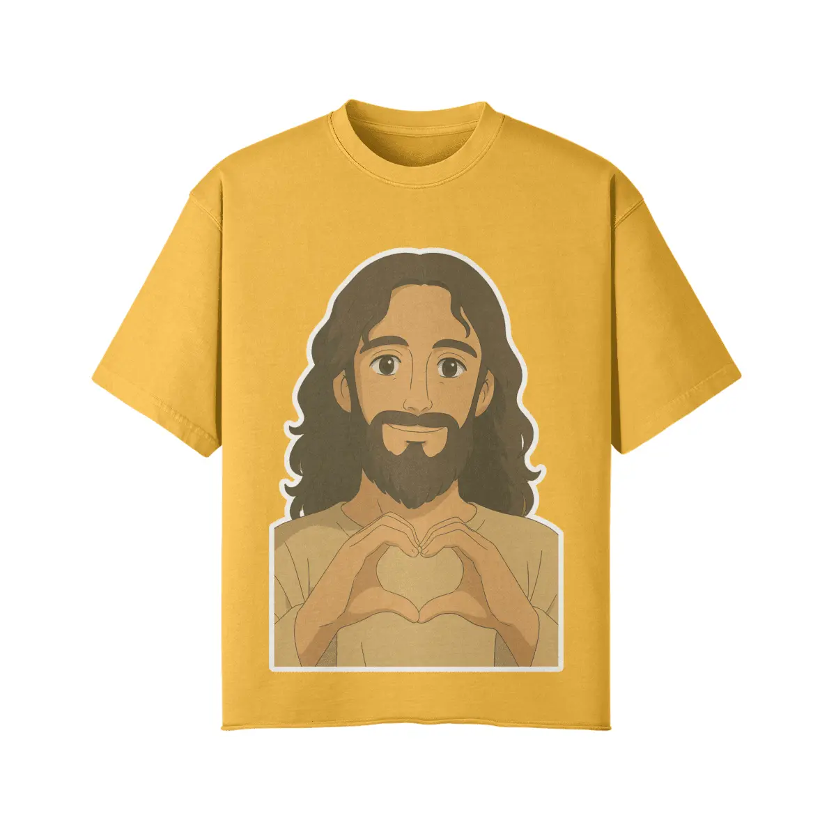 Business Scriptures – Bible Verses for Success & Growth - 3 - https://businessscriptures.com Vintage Yellow Christian T-shirt featuring Jesus heart-hands graphic