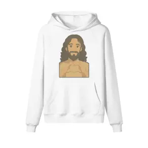 White heavyweight Jesus Loves You hoodie with heart-hands graphic