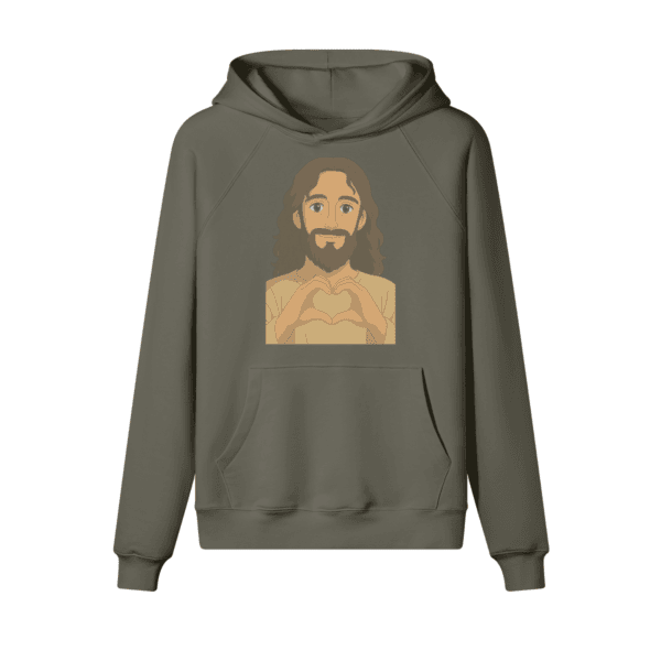 Charcoal Grey heavyweight Christian hoodie featuring Jesus Loves You art