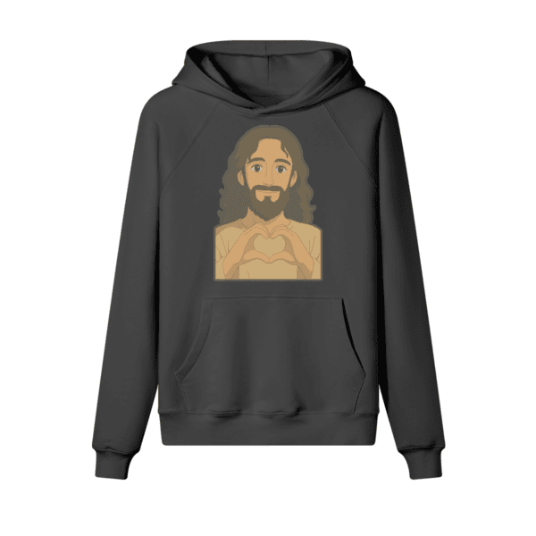 Black Jesus Loves You heavyweight Christian hoodie, heart-hands design