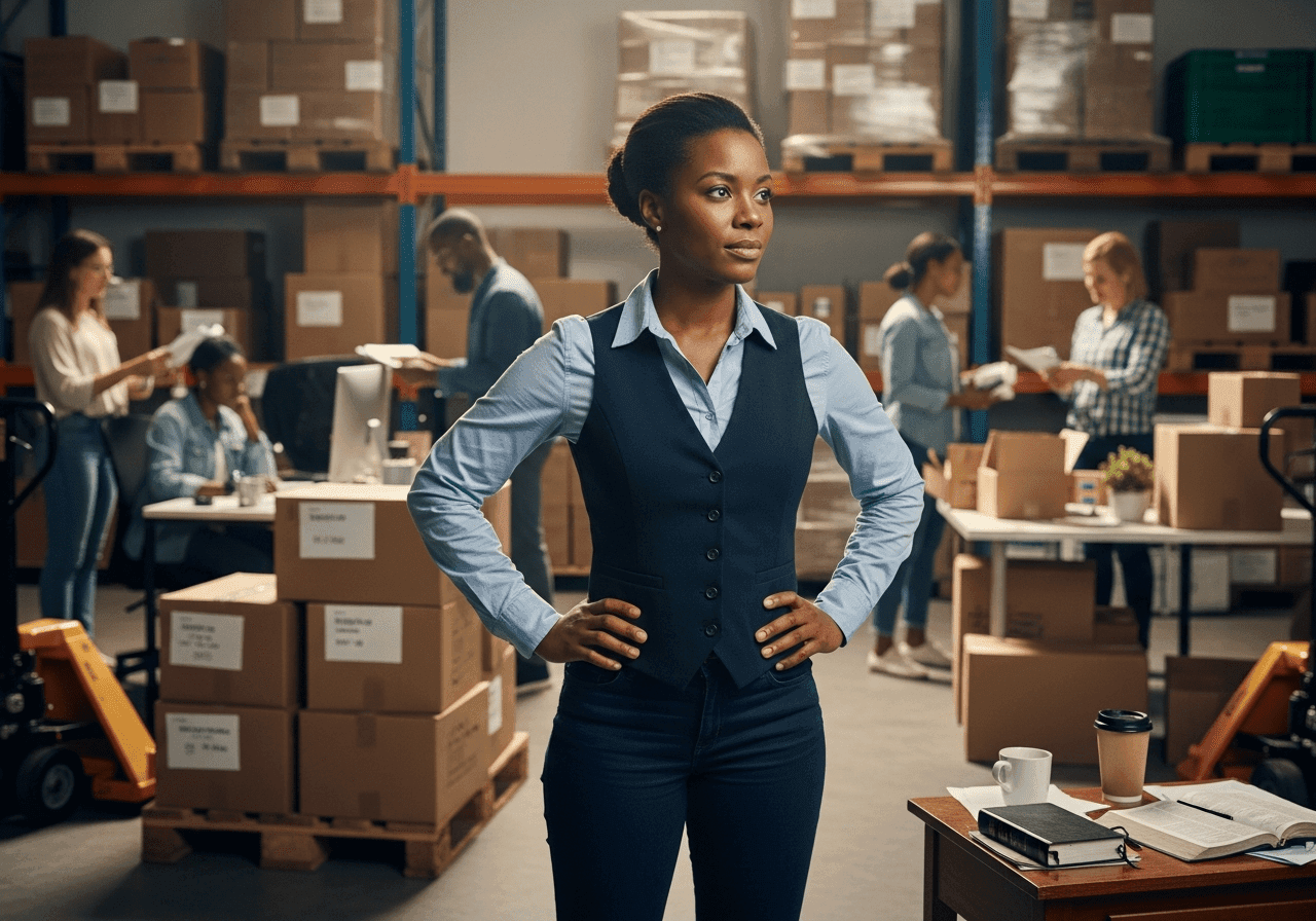 Christian woman business owner standing strong during difficult season with team behind her