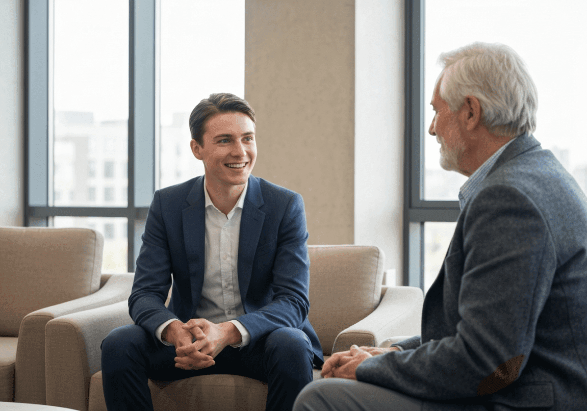 Young businessperson and mentor discussing business in an office