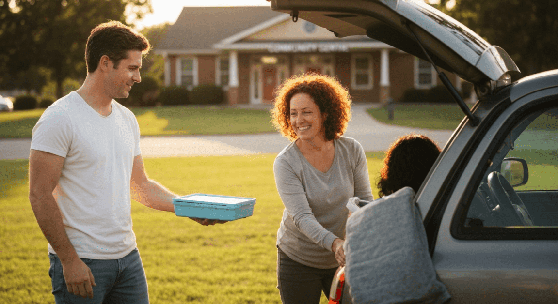 Christian business leaders volunteering at a food distribution event in their city