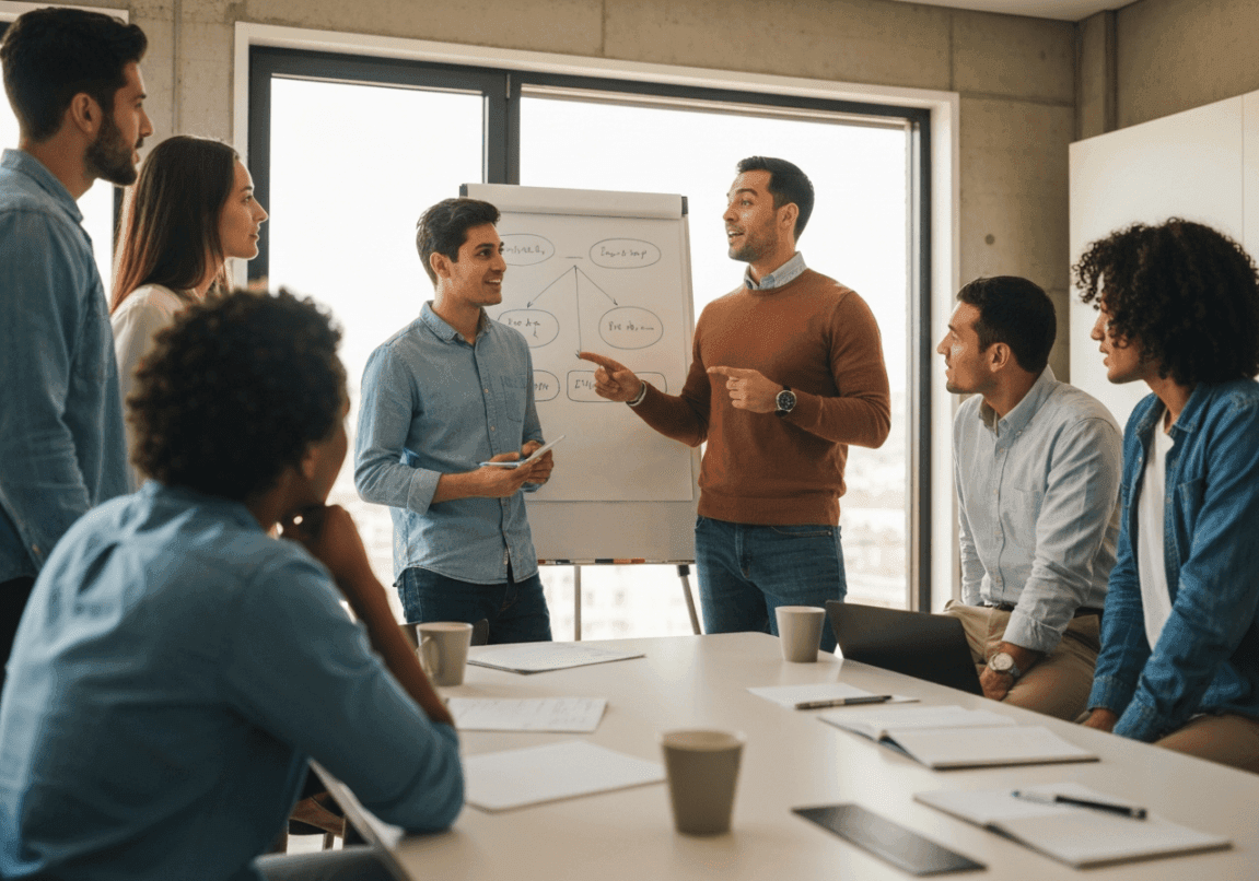 Christian team listening to a leader with passion as they share a compelling vision