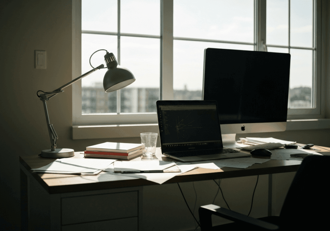 A cluttered and neglected desk representing lack of diligence and planning.
