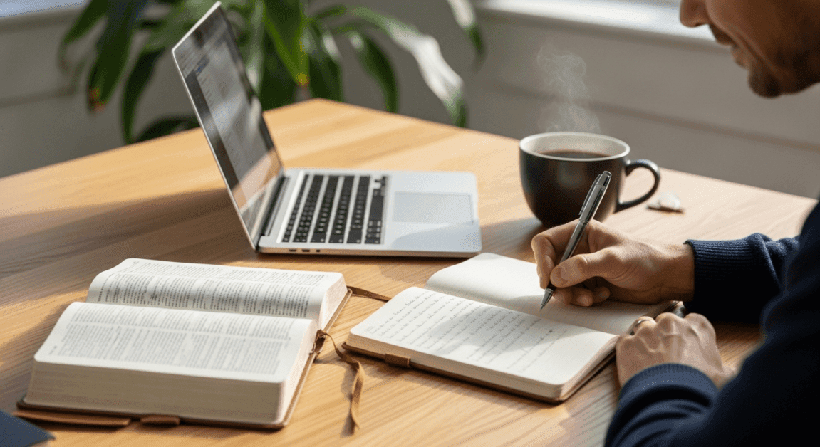 Christian business team praying at a boardroom table before a strategic planning session