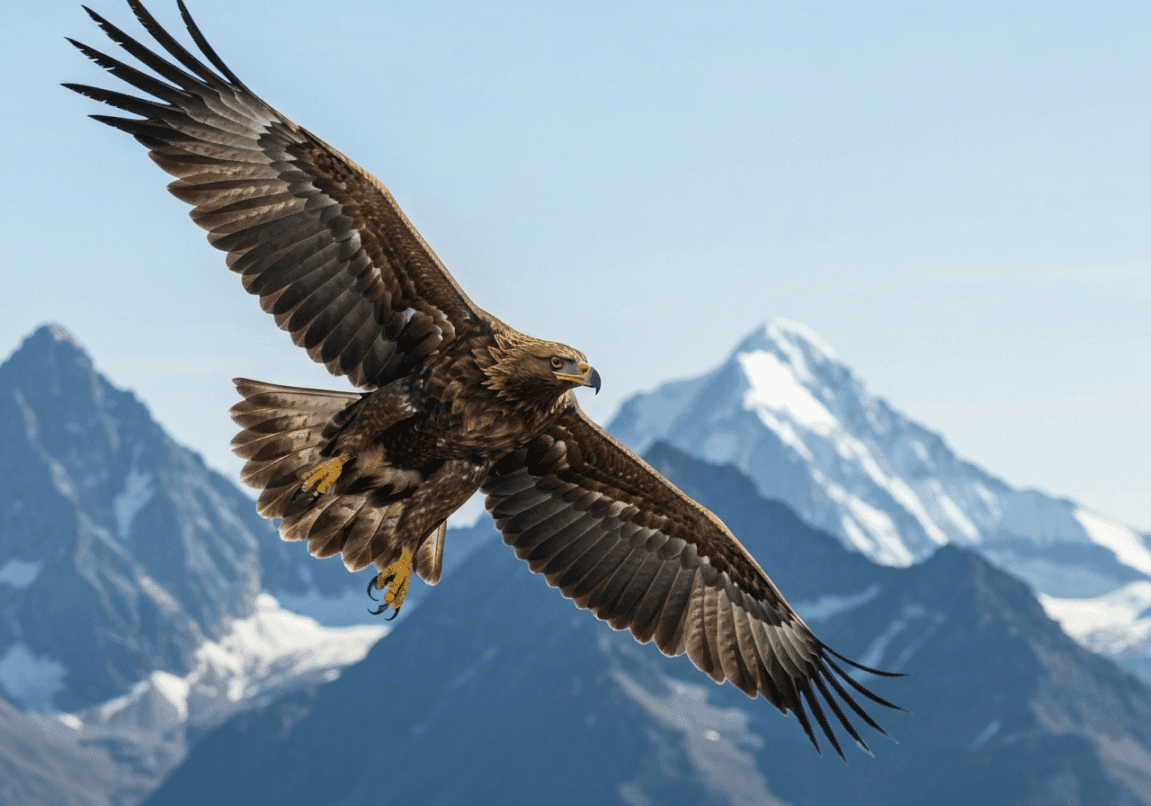 Eagle soaring above mountains representing strength and renewal through patience