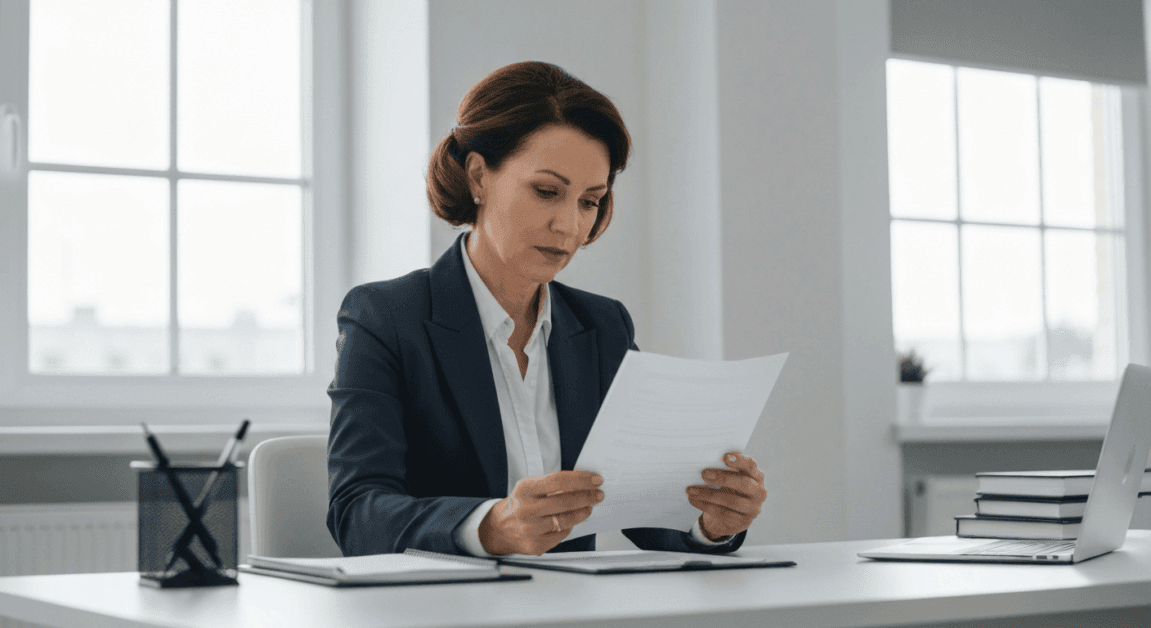 Business owner reviewing financial documents, demonstrating careful planning to avoid debt.