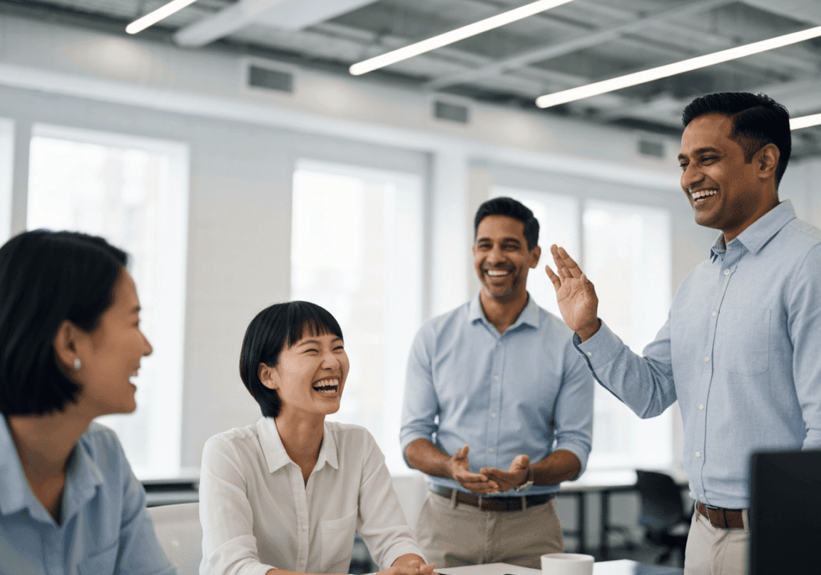 Leader appreciating team efforts in a business setting