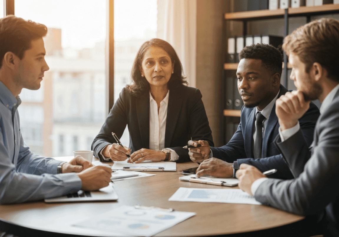 Diverse business group in fair negotiation at a round table