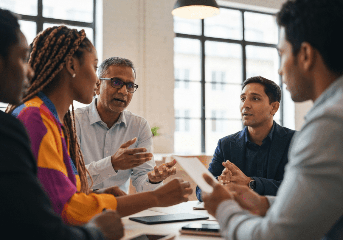 A business meeting illustrating collaboration and integrity in work.